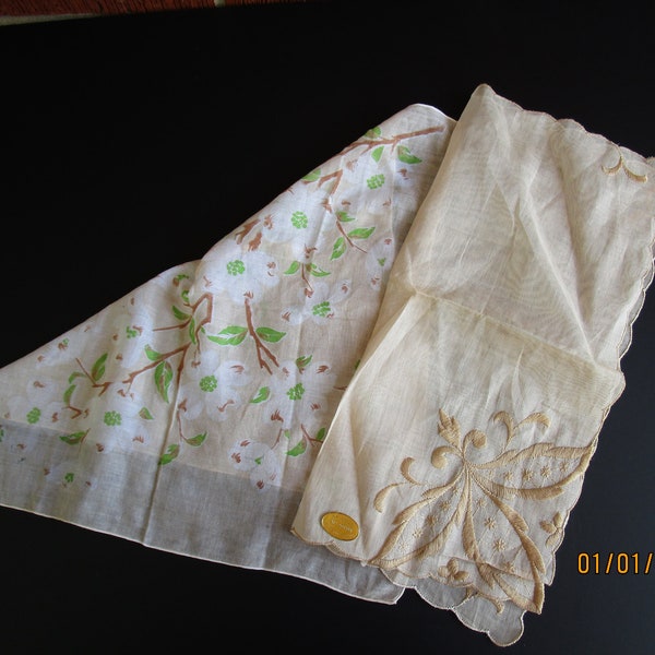 Brown Hankies/Handkerchief with Dogwood flowers/Feminine Brown Hankies