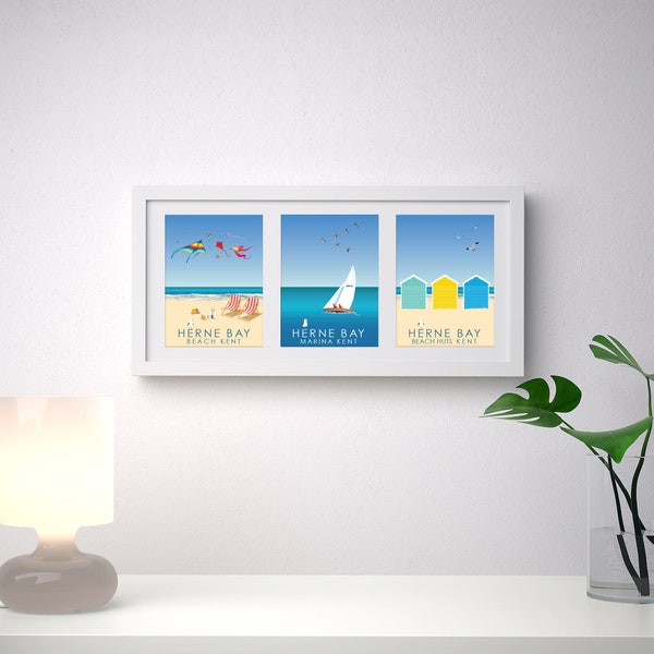 Herne Bay, Kent, England, trio of classic seaside art prints.