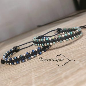 Leather beaded bracelet. Picasso beaded bracelet. Miyuki beaded bracelet. Macramé bracelet in cobalt or turquoise Picasso beads.