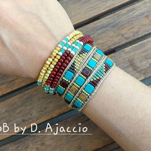 Bracelet wrap 4 tours, cuir doublé,perles de verre,rocailles miyuki.Manchette bohème turquoise, bordeaux picasso.Boho leather wrap bracelet image 9