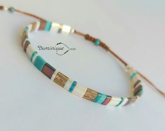 Bracelet en perles Tila. Bracelet miyuki bleu turquoise, mauve, cordons ajustables. Bracelet mode, tendance boho. Bracelet minimaliste.