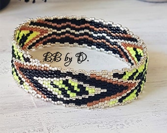 Bracelet manchette tssage perles Myuk dégradé de volet, bleu, blanc