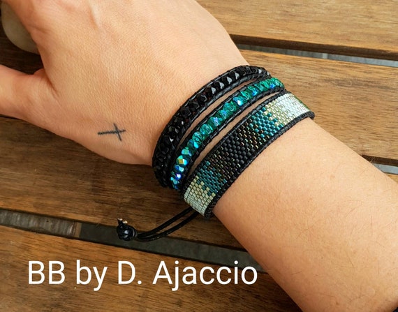 Mixed Wrap Bracelet in Miyuki Delica Pearls Wide Cuff Woven in