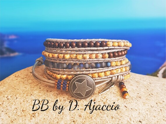 Beaded leather cuff bracelet discount