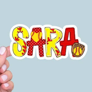 Sparkly Softball Name Decal, Personalized Helmet Sticker, Giftful Kidful