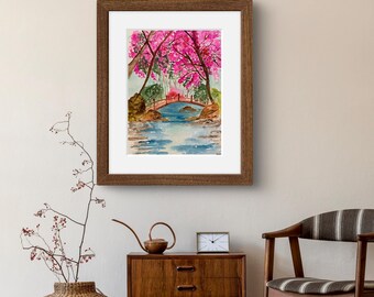 桜のプリント • 日本の禅庭園の水彩画 • パステルカラーの桜の壁飾り • 穏やかな植物のプリント • 自宅やオフィスへのギフト