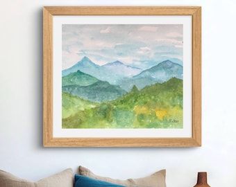 Smoky Mountain Watercolor Print: Tennessee Blue Ridge Landscape, Smoky mountain nature painting