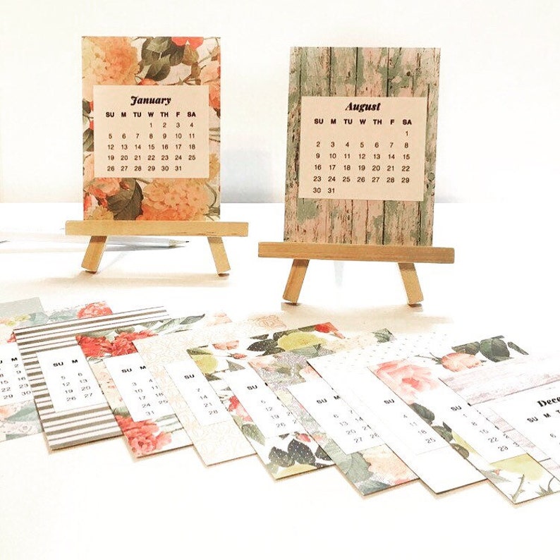 Small Desk Calendar 2019 2020 Mini Cards With Stand Fl Cubicle Accessories Cute Office Decor Work Gift