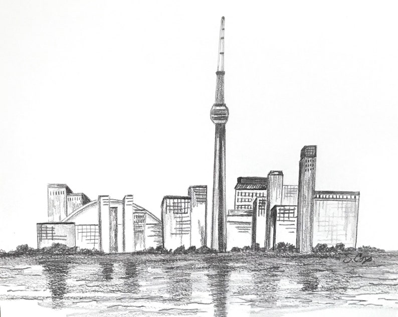 Toronto skyline drawing Canada print CN Tower Architectural | Etsy