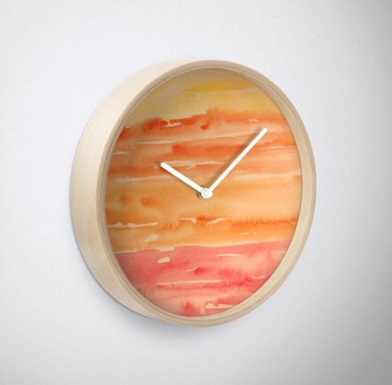 Tropical Clock Coastal Wall Beach Decor Decorative Watercolor Colorful Painted Abstract Sunrise