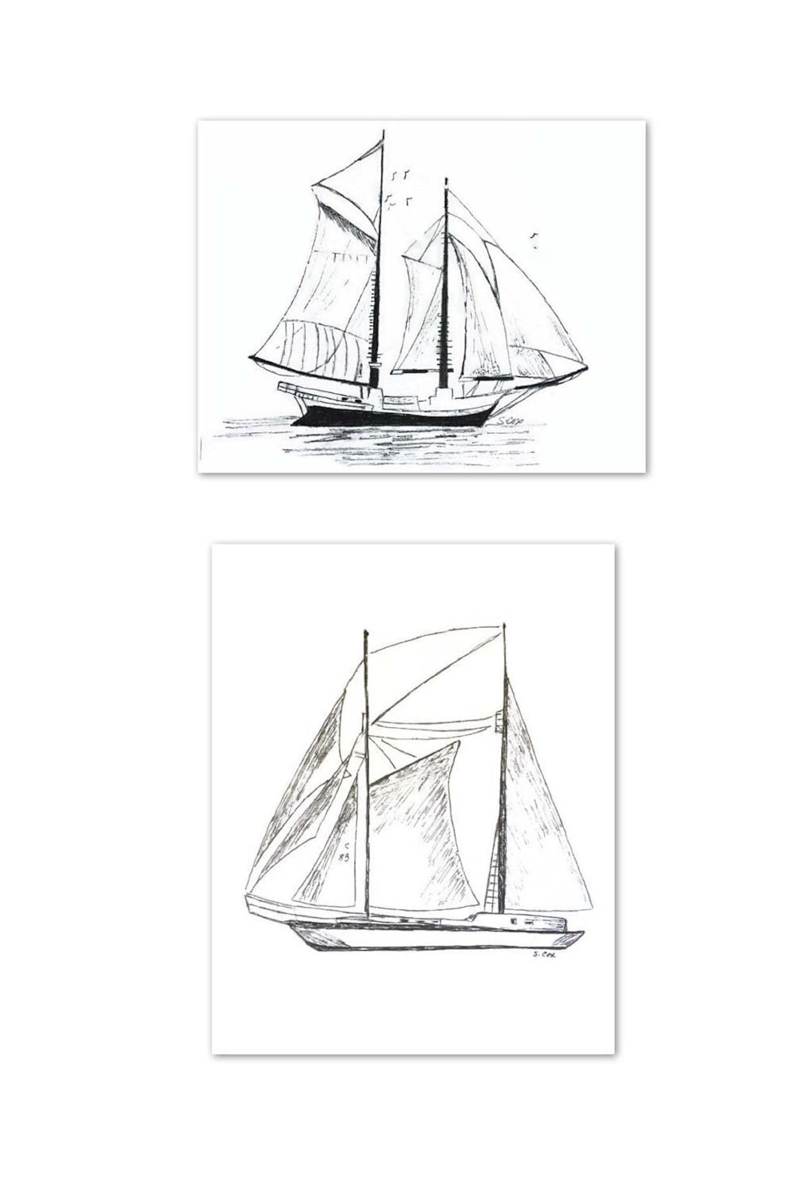 Sailboat Sketch Nautical Pen and Ink Drawing Boat Print Etsy
