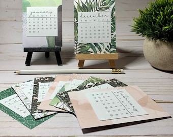 Mini 2024 Desk calendar, office decor, Calendar with stand, Office gift under 20, Pretty calendar cards, rolling 12 months, 2025 calendar