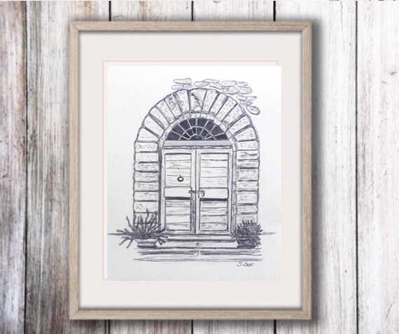 Door Drawing Architectural Print Pencil Drawing Graphite Sketch Fine Art Print Travel Art Europe Drawing Tuscany Sketch
