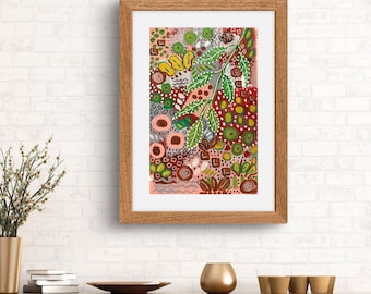 Abstract Botanical Watercolor Print – Boho Floral Wall Art, Modern Pink Graphic Leaf Poster, Contemporary Home Decor Gift