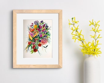 Original Watercolor Floral Painting – 12x9” Colorful Botanical Art, Abstract Flower Bouquet Wall Art, Vibrant Garden Artwork, Gift for Her