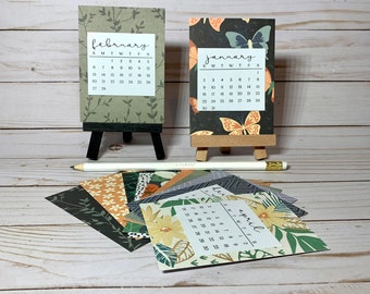 Desk calendar 2024, Desk accessories, 2025 small calendar cards with stand, floral calendar, tropical cubicle decor for women