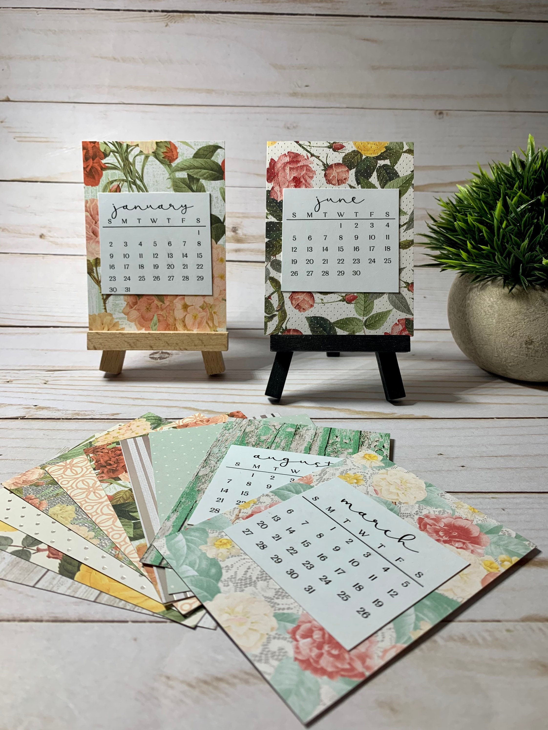 Small Desk Calendar 22 23 Mini Calendar Cards And Stand Etsy