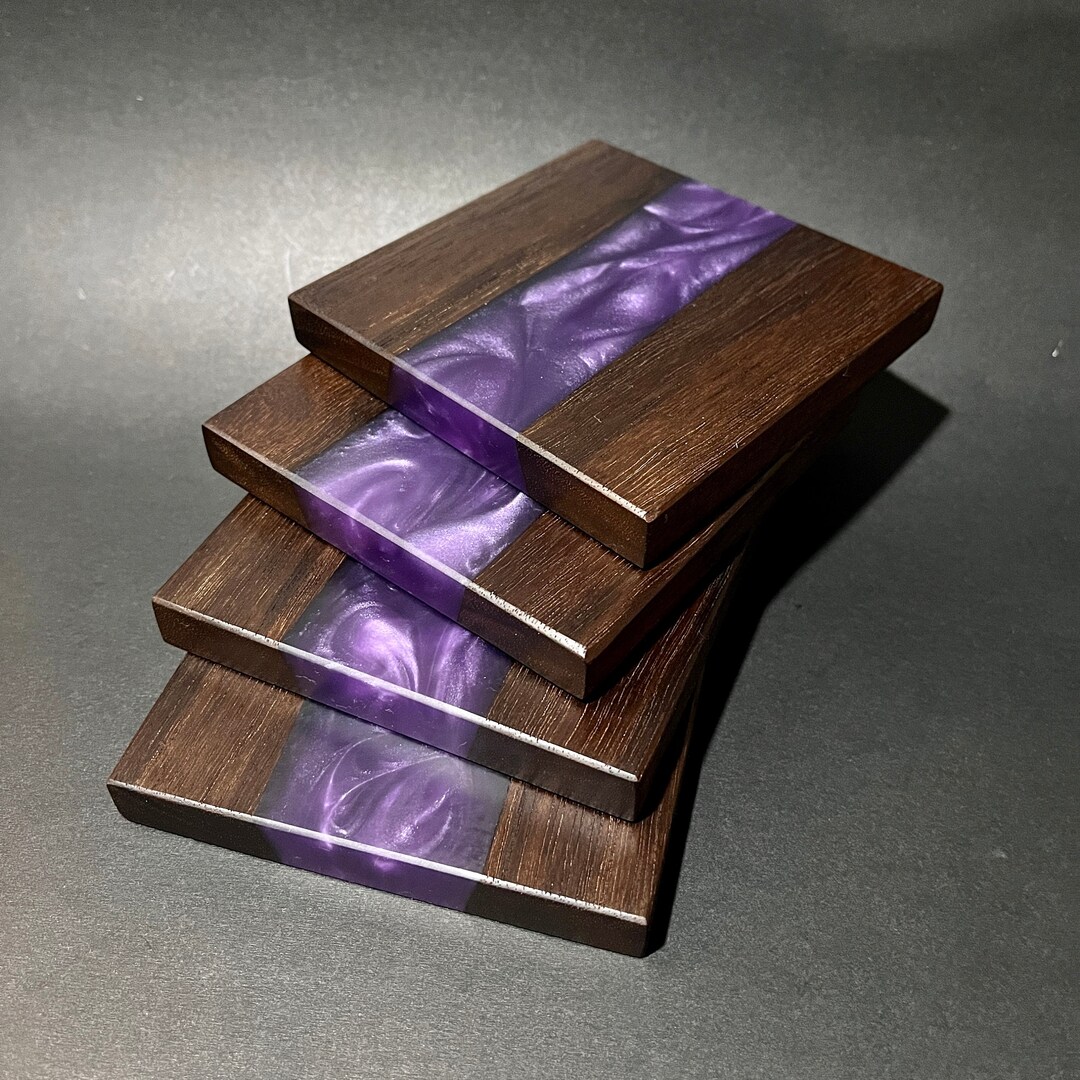 Wood & Resin Coasters, Set of 4, Mother's Gift Idea, Walnut W/ Violet Resin Etsy