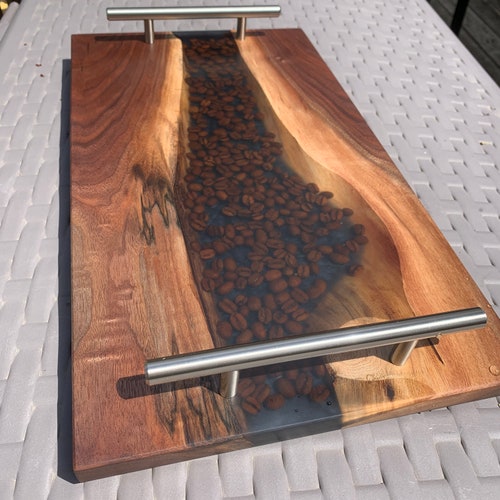 Custom Coffee Bean Serving Tray; Walnut and Epoxy Resin; Wedding Gift; Mother’s Day; shops Optional Matching Coasters