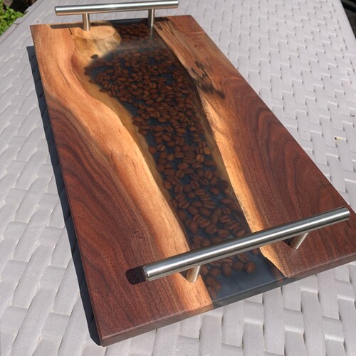 Custom Coffee Bean Serving Tray; Walnut and Epoxy Resin; Wedding Gift; Mother’s Day; shops Optional Matching Coasters