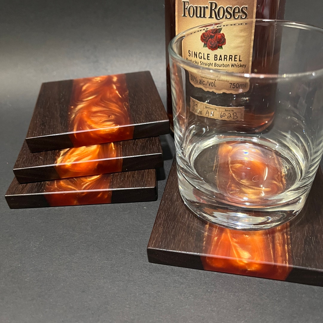 Wood & Resin Coasters, Set of 4, Housewarming Gift Idea, Walnut W/ Copper Resin Etsy