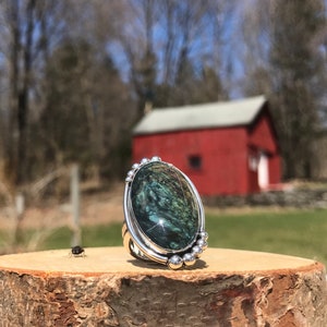 Handcrafted Rainbow Obsidian Statement Ring Sterling Silver - Large Southwest Oval Cabochon Ring - Unusual Gemstone Ring  WhistlingGypsyVTG
