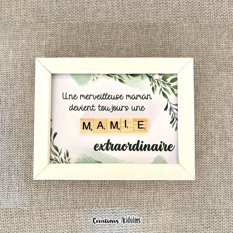 Cadre Scrabble - Merveilleuse Maman Mamie Extraordinaire Cadre Noir ou Blanc
