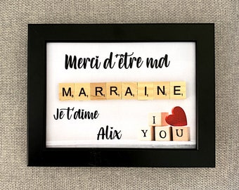 Customizable scrabble frame - Thank you for being my GODMOTHER - white or black frame