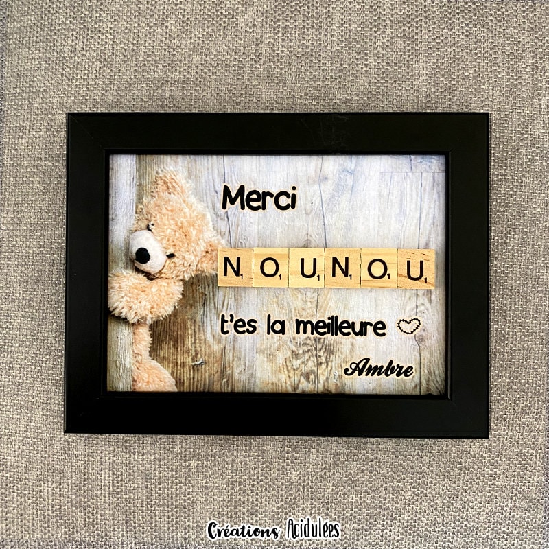 Cadre Scrabble Personnalisable - Merci Nounou Cadre Blanc/Noir