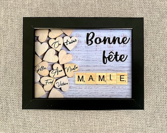 Cadre scrabble personnalisable - Bonne fête MAMIE - cadre noir ou blanc