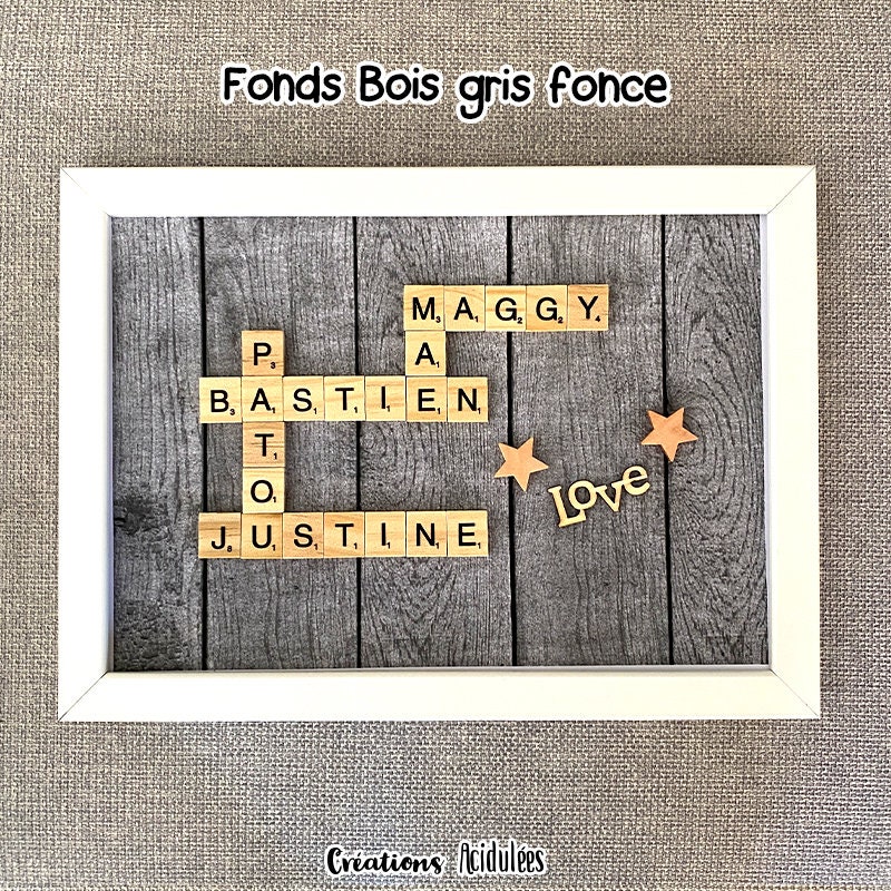 Cadre Scrabble Personnalisable - Cadre Blanc Différents Motifs Jusqu'à 15 Prénoms/Mots