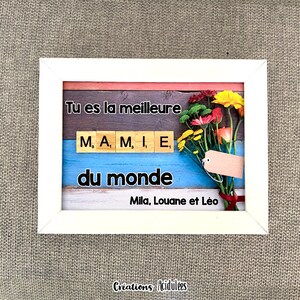 Cadre scrabble personnalisable Meilleure MAMIE du monde cadre noir ou blanc Blanc