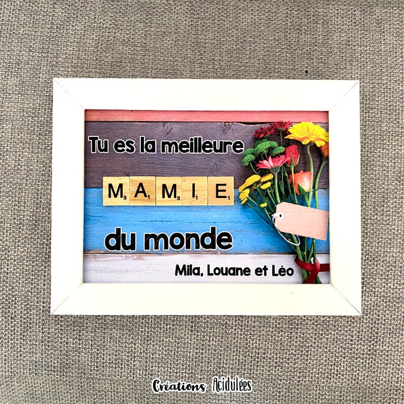 Cadre scrabble personnalisable Meilleure MAMIE du monde cadre noir ou blanc image 2