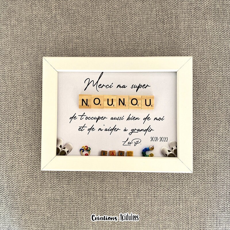 Cadre Scrabble Personnalisable - Merci Nounou Cadre Blanc/Noir