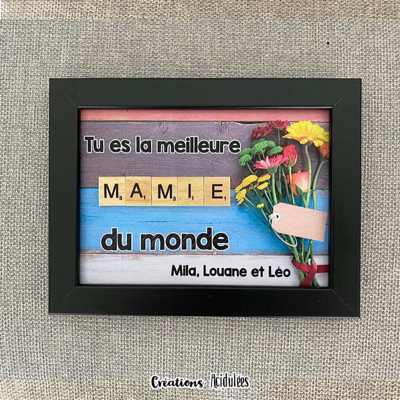 Cadre scrabble personnalisable Meilleure MAMIE du monde cadre noir ou blanc Noir