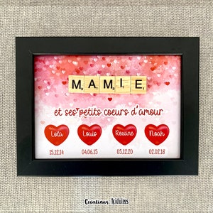 Customizable scrabble frame - GRANNY and her little hearts - black or white frame