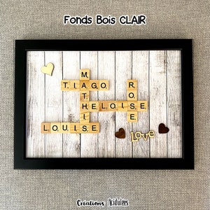 Customizable scrabble frame - black frame - different patterns - up to 15 first names / words