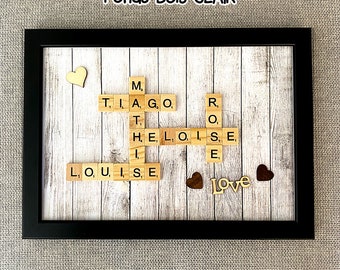 Customizable scrabble frame - black frame - different patterns - up to 15 first names / words