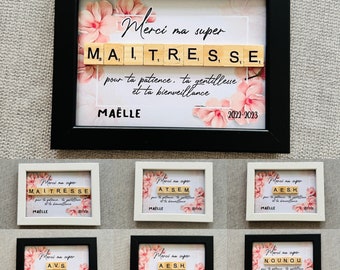 Aanpasbare scrabble frame - BEDANKT mijn super Meesteres/Atsem/Nanny/AVS etc - wit/zwart frame