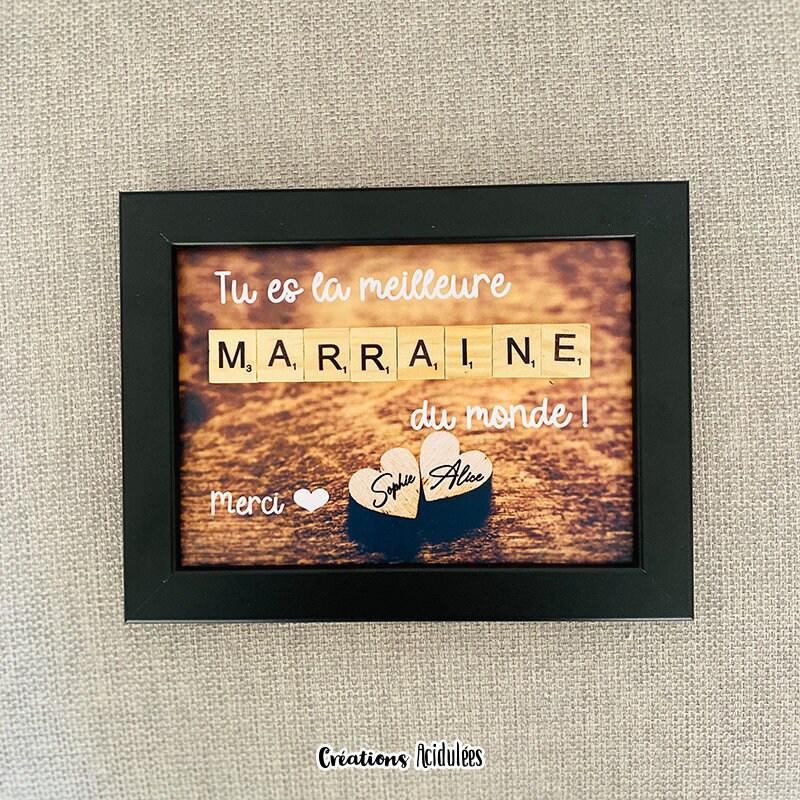 Cadre Scrabble Personnalisable - La Meilleure Des Marraines Cadre Blanc ou Noir