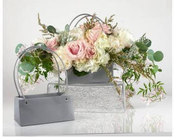 Large Gift Favor Bags~Wedding Table Centerpiece~Long Handled Flower Girl Basket~Silver~Black~Kraft~~Party Favor Bag~Gift Bag~Rustic Wedding