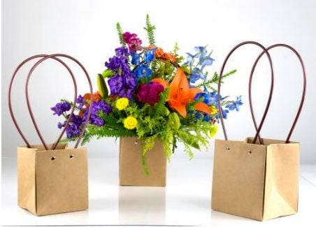 Large Gift Favor Bags~Flower Girl Basket~Long Handled~Wedding Vase~Silver~Black~Kraft~Brown~Party Favor Bag~Gift Bag~Rustic Wedding Bag