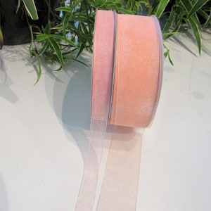 Sheer Ribbon~Organza Chiffon~5/8th&quot;or 1.5&quot; Peach Light Coral Blush~Wedding Ribbon~Bouquet Ribbon~ Quality By the Yard or Bulk Organza