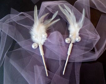 Plumas de paloma blanca perla boda Floral Pick / Spray /DIY Bouquet Picks,Jewels, Clips de pelo, bandas de cabeza, corsage, broche floral, broche de envoltura de ramal