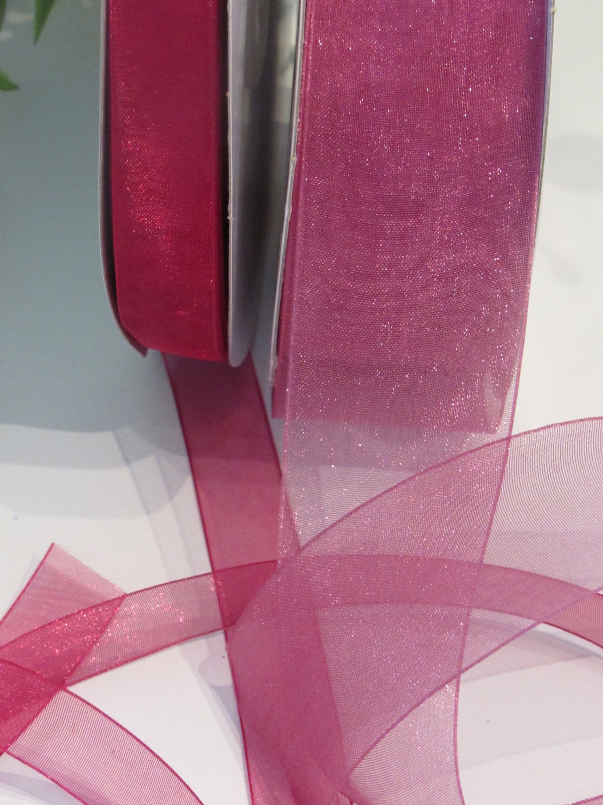 Sheer Satin Edge Metallic Light Pink Ribbon - Per Yard