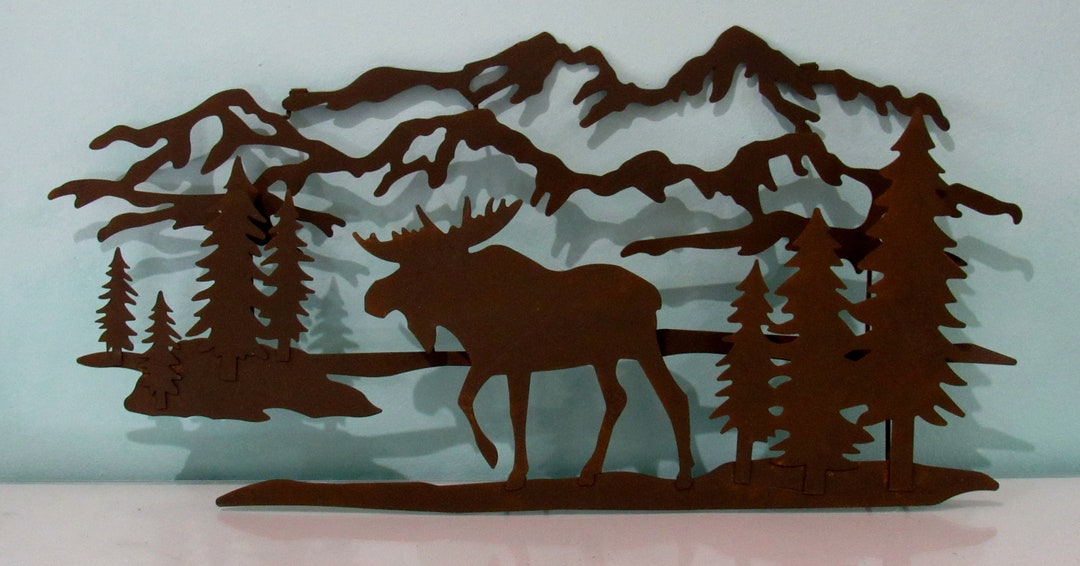 Cowboy Western Metal Wall Decor Moose Pine Tree Mountain 24x11x2 3D