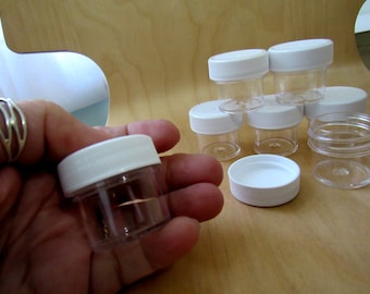 10 Jars 1/2 Ounce Oz.~Clear Plastic~Screw Top Lids~Slime, Glitter, Samples, Beads, Spices, Wax~1 TBSP~14ml