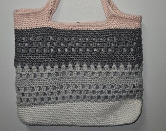 Purse / Bag - Crochet, Lined - Gray, Pink, and Ivory
