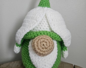 Frühlingszwerg / Gonk - Weiße Schneeglöckchen Blume - gehäkelt / Amigurumi Decor