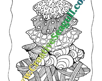 Christmas Tree - printable colouring postcard for download